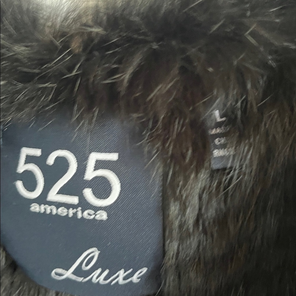525 America LUXE Black Dyed Rabbit Fur Open Front Waist Length Vest Womens Large - Picture 7 of 9